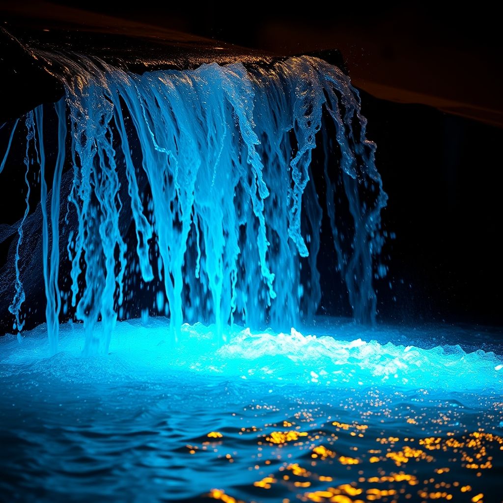 Une voiture de sport bleue traverse une cascade d’eau, créant des éclaboussures lumineuses sur un fond sombre flou. La surface brillante reflète des nuances vibrantes et la lumière souligne ses lignes aérodynamiques et sa finition laquée. Des rayons intenses accentuent le mouvement dynamique et l’écoulement de l’eau. L’ambiance nocturne et l’action excitante suggèrent vitesse et adrénaline, captivant l’attention avec une composition puissante et énergétique. L’atmosphère allie luxe et excitation, invitant à admirer l’art et l’ingénierie du véhicule dans ce moment cinématographique vibrant.